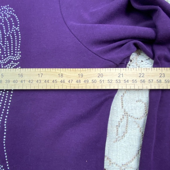 Croft & Barrow Women's T-Shirt L Angel Wings Rhinestones Purple Long Sleeve Pima - Picture 9 of 12